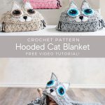 Crochet pattern video tutorial for a hooded cat blanket.