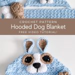 Crochet pattern for a cozy hooded dog blanket.