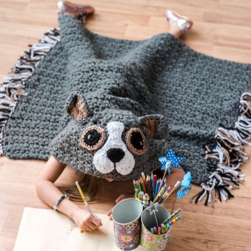 Crochet Hooded Dog Blanket