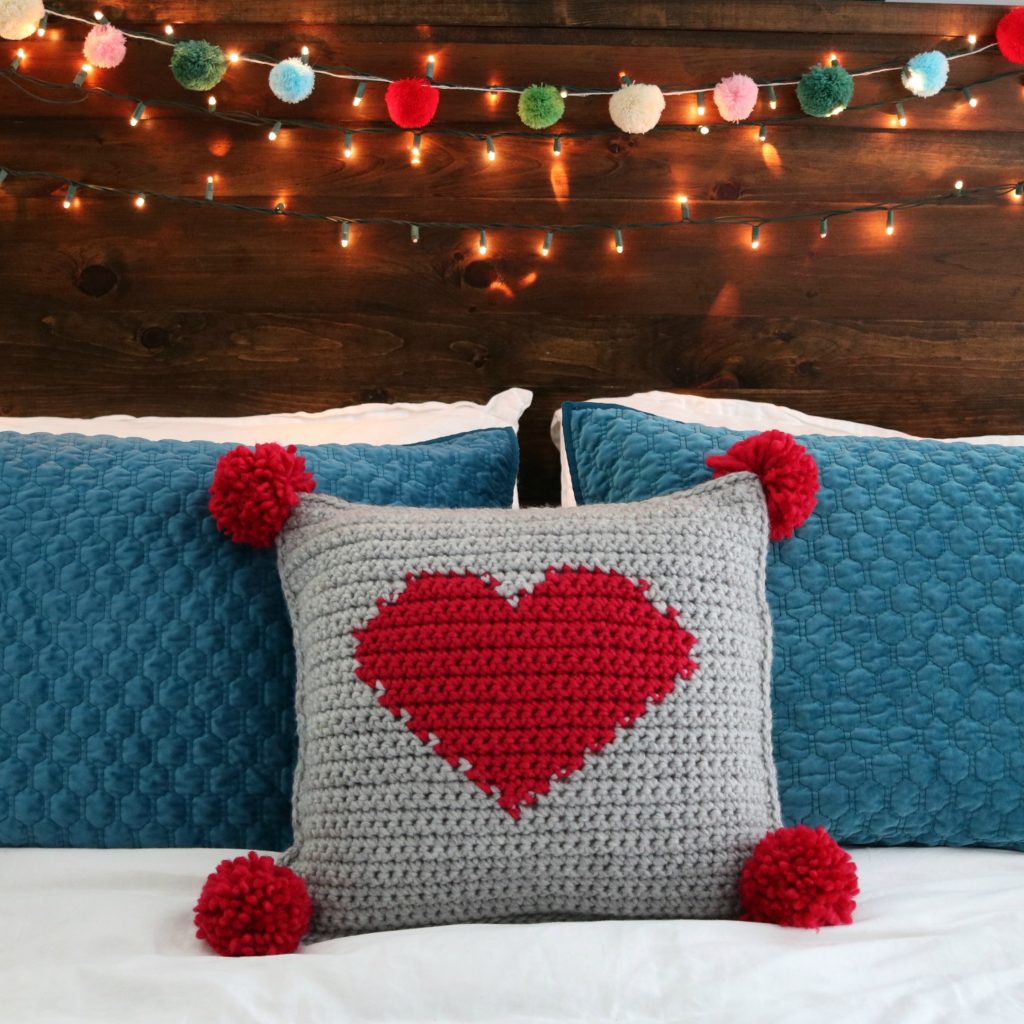 Crochet heart pillow