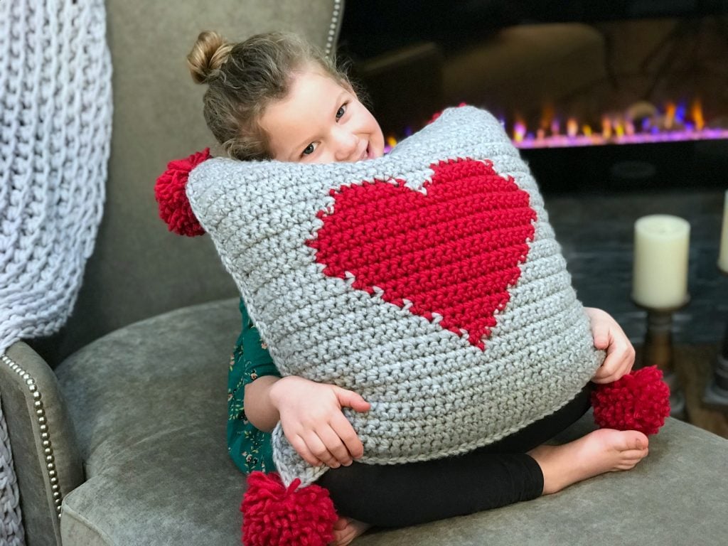 Crochet heart pillow