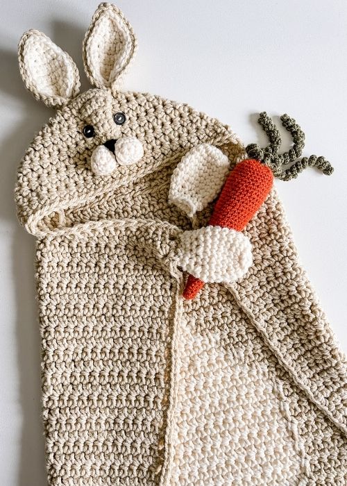Crochet Hooded Rabbit Blanket with free video tutorial