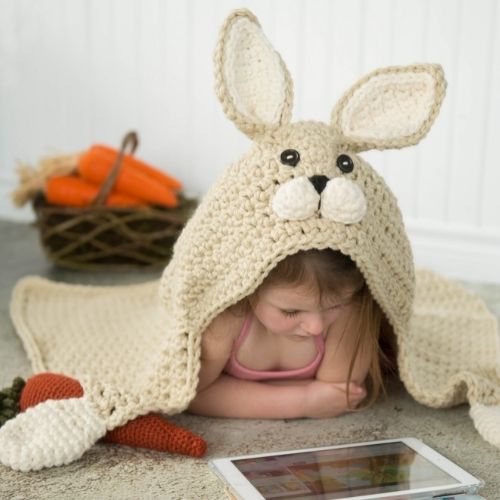 Crochet Hooded Rabbit Blanket with free video tutorial