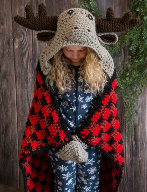 Crocheted Hooded Moose Blanket