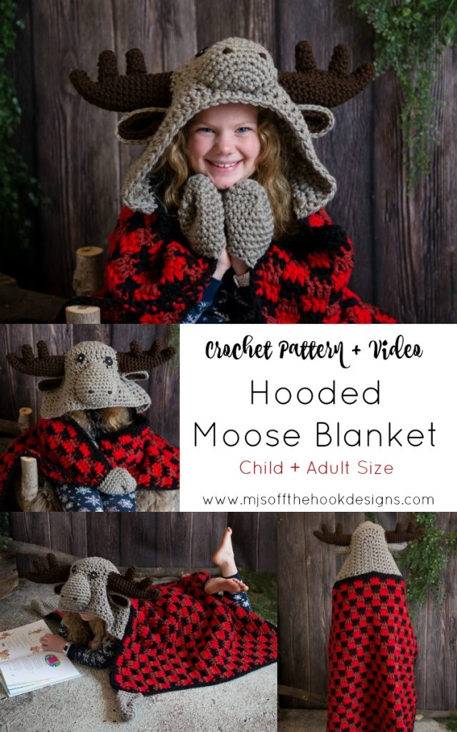 Crochet Hooded Moose Blanket