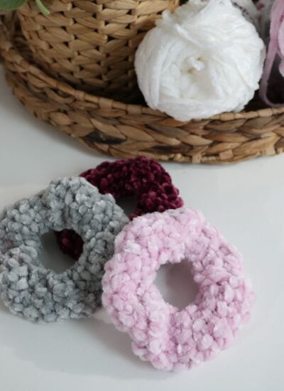 Crocheted hair scrunchies and Hooded Lion Cowl.