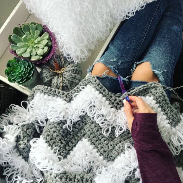 Loopy Chevron Stitch Blanket - MJ's off the Hook Designs