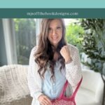 A woman in a light outfit holds a pink Crochet Market Bag. The text above reads "Dishie-lous Crochet Market Bag" and "mjsoffthehookdesigns.com".