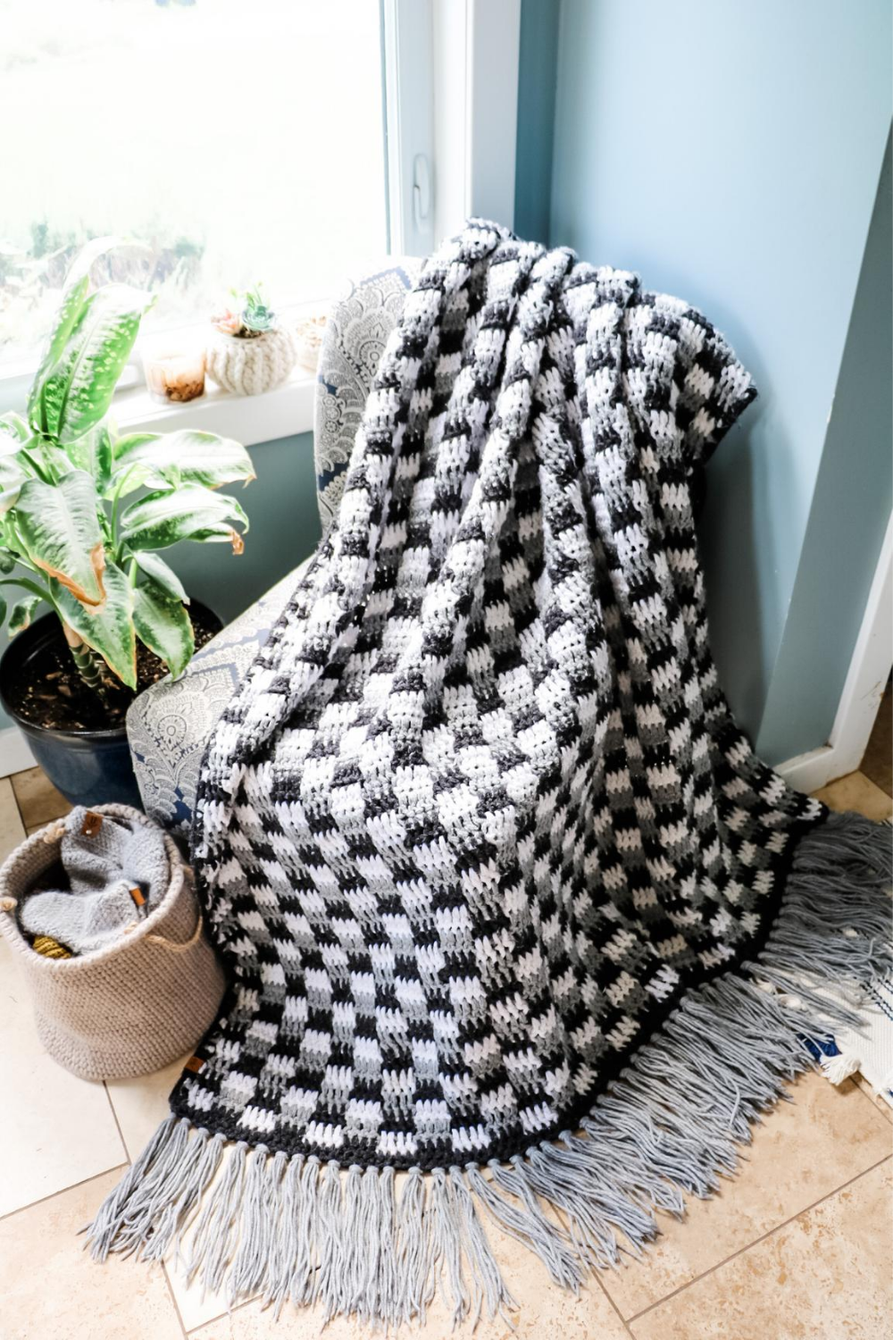 Crochet Rustic Farmhouse Plaid Blanket MJ's off the Hook Designs