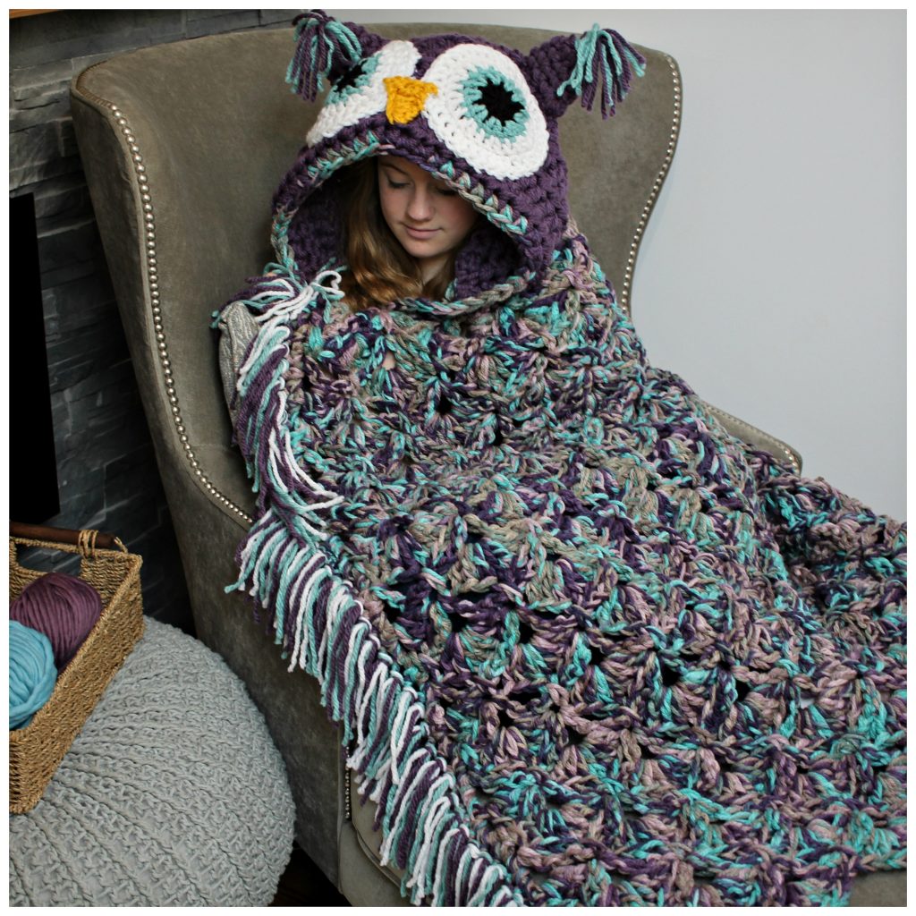 crochet hooded owl blanket