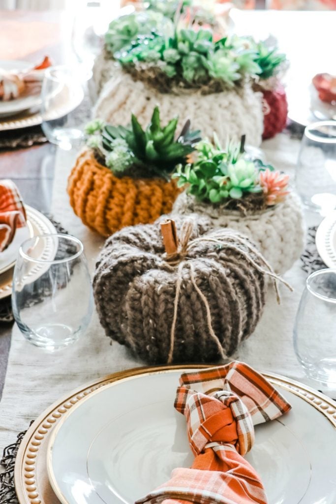 diy succulent pumpkin cozy centrepiece. Thanksgiving decor