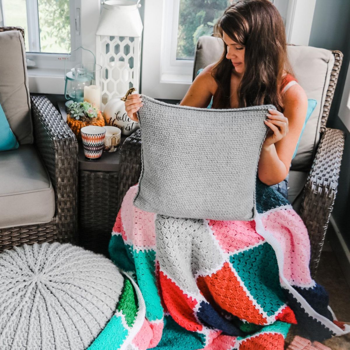 Crochet Rustic Farmhouse Pillow MJ s off the Hook Designs