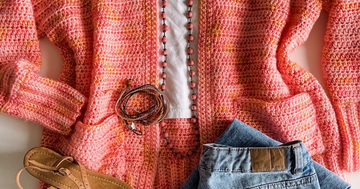 Fuzzy Peach Cardigan - MJ's off the Hook Designs