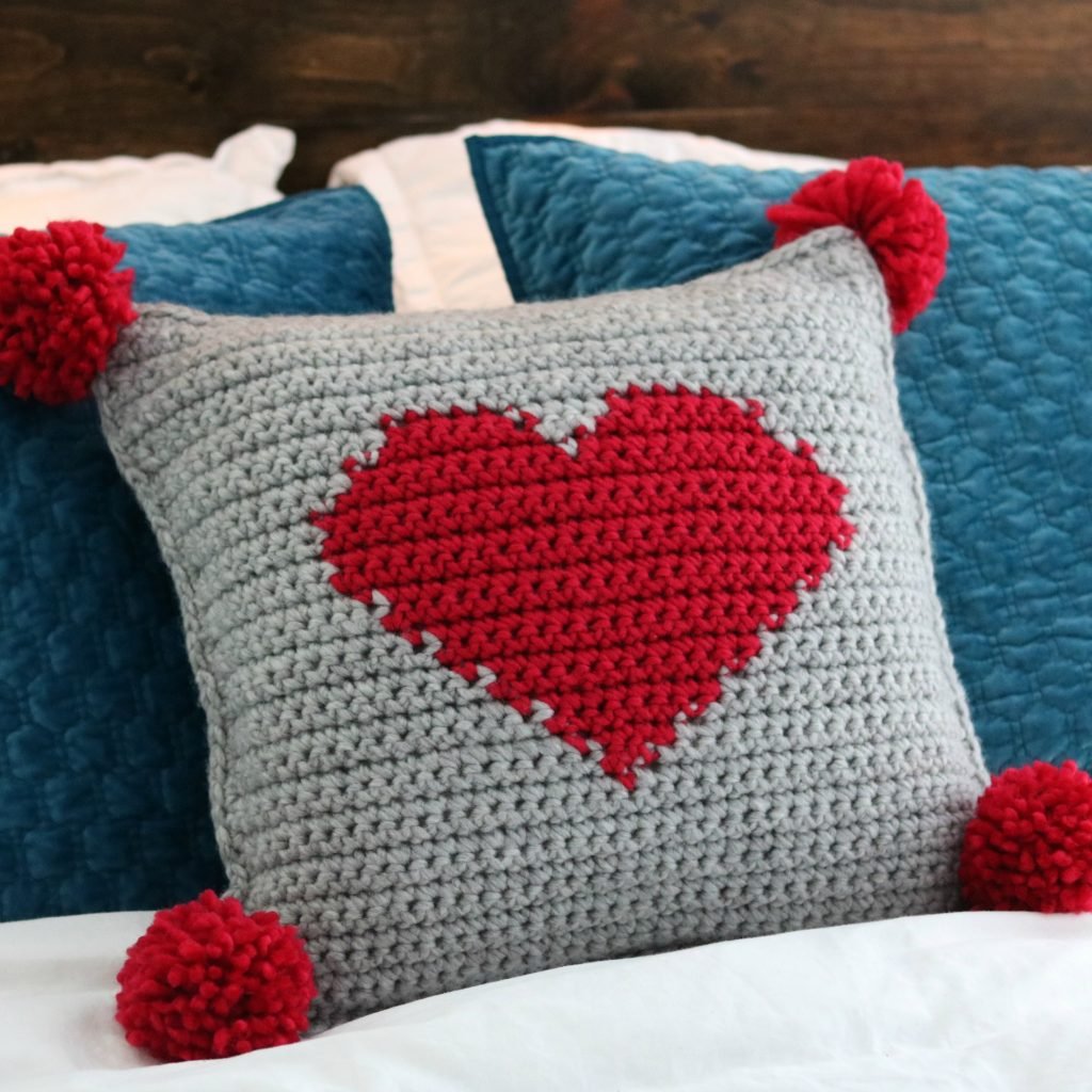 Crochet heart pillow