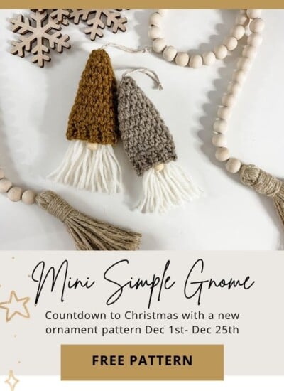 New mini gnome ornament crochet pattern with simple tassels.