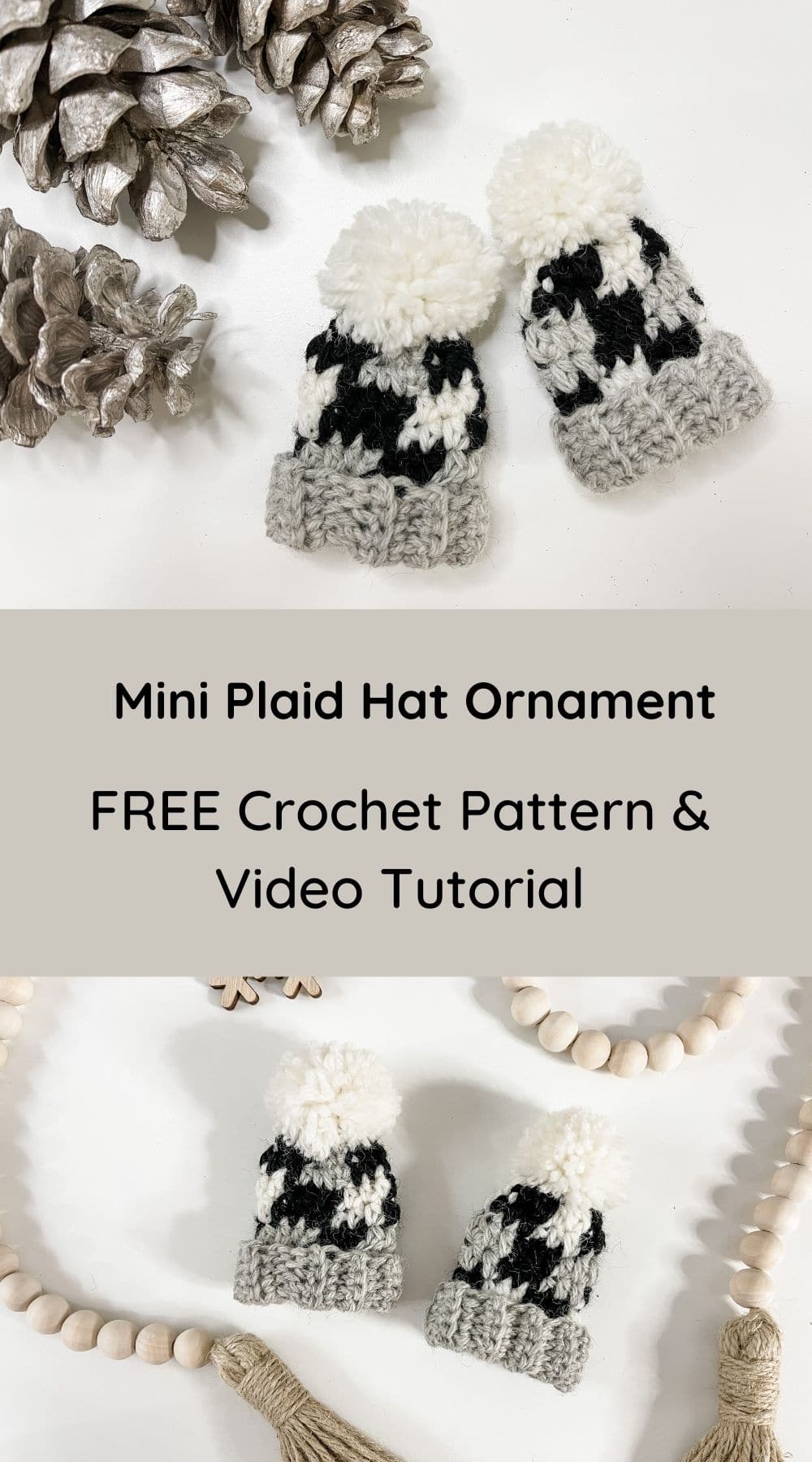 Mini Plaid Hat Ornament - Free Crochet pattern - MJ's off the Hook Designs