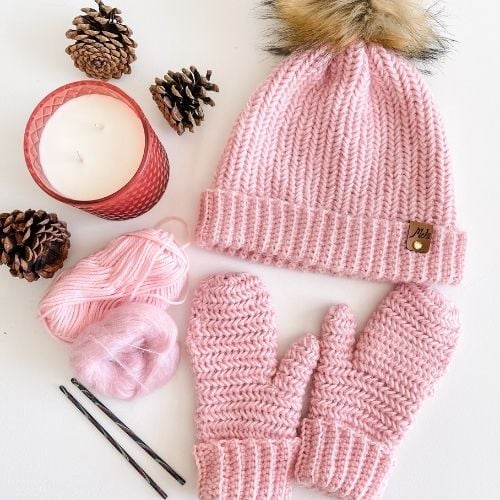 Herringbone Crochet Mittens and Hat Set