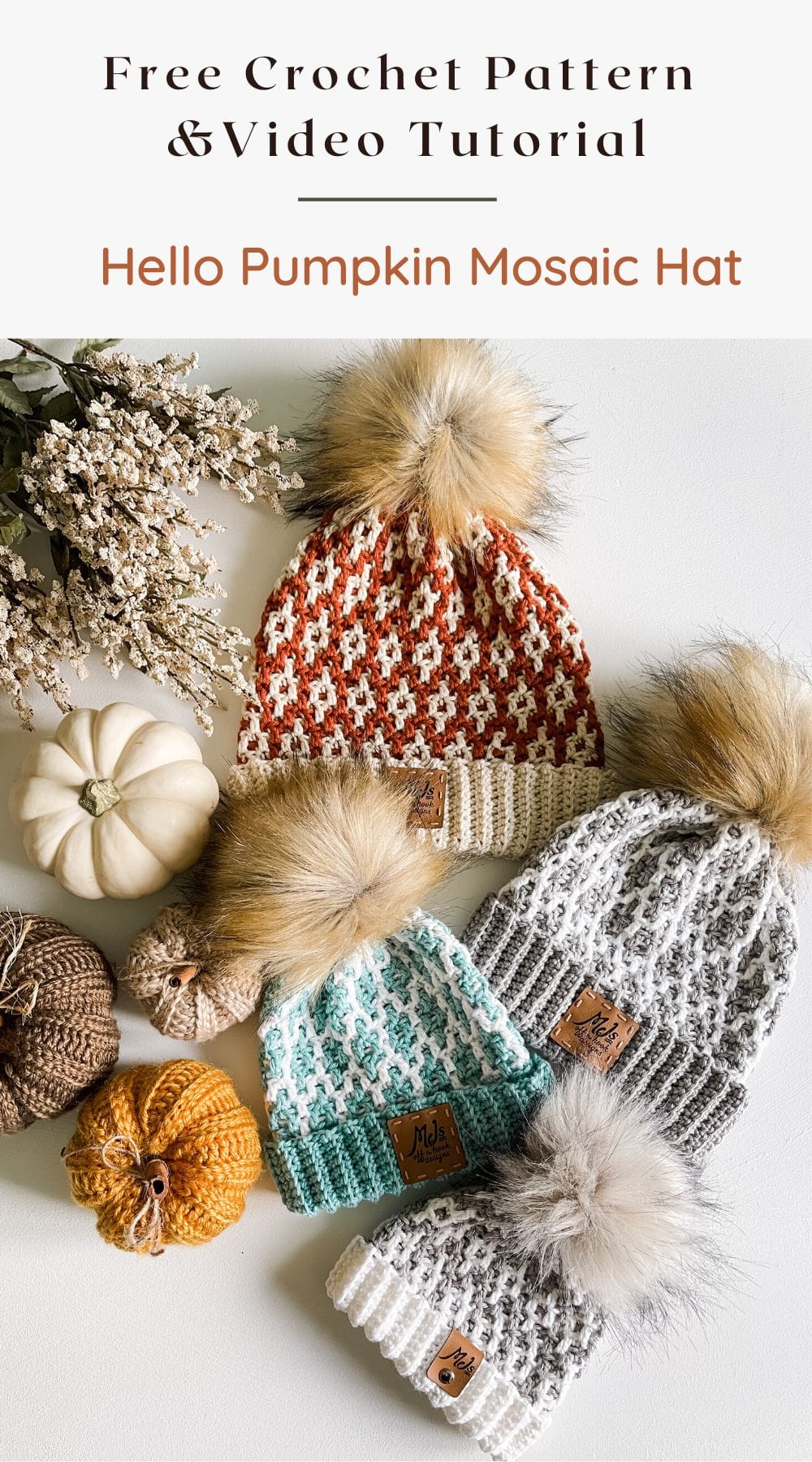 Hello Pumpkin Mosaic Crochet Hat - MJ's off the Hook Designs