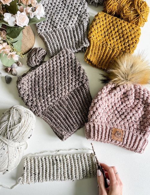 Puff stitch crochet hat