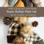 Rustic buffalo plaid hat with step-by-step video tutorial.