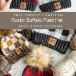 The rustic buffalo plaid hat is a stylish accessory featuring pom poms.