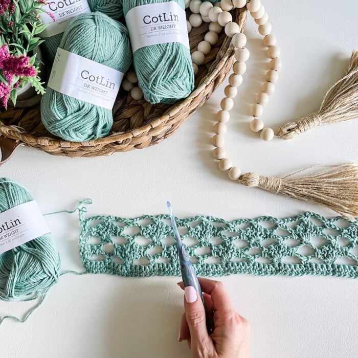 Crochet yarn and tools.