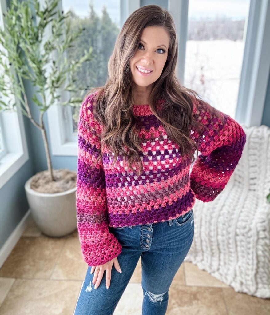 Easy Crochet Granny Stitch Sweater - MJ's off the Hook Designs