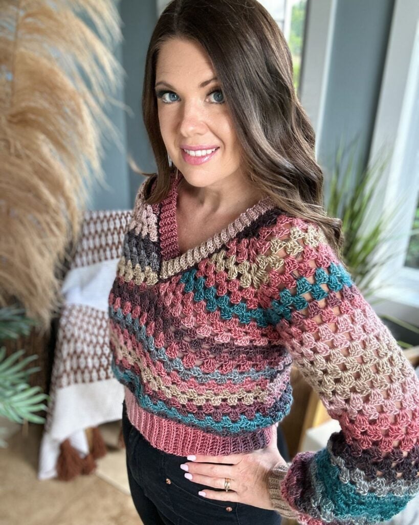 Crochet V-Neck Sweater - MJ's off the Hook Designs