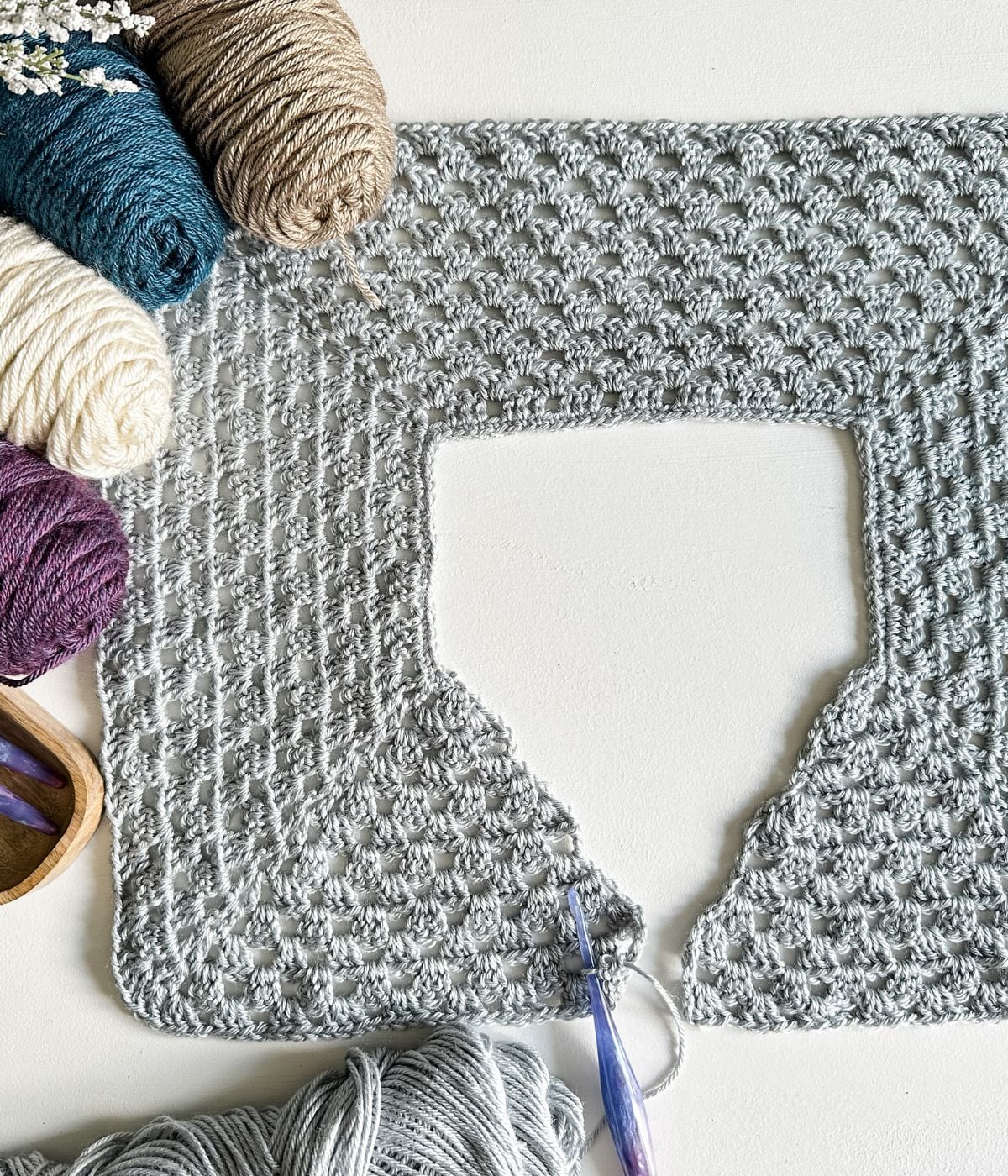 V-Neck Crochet Sleeve Sweater