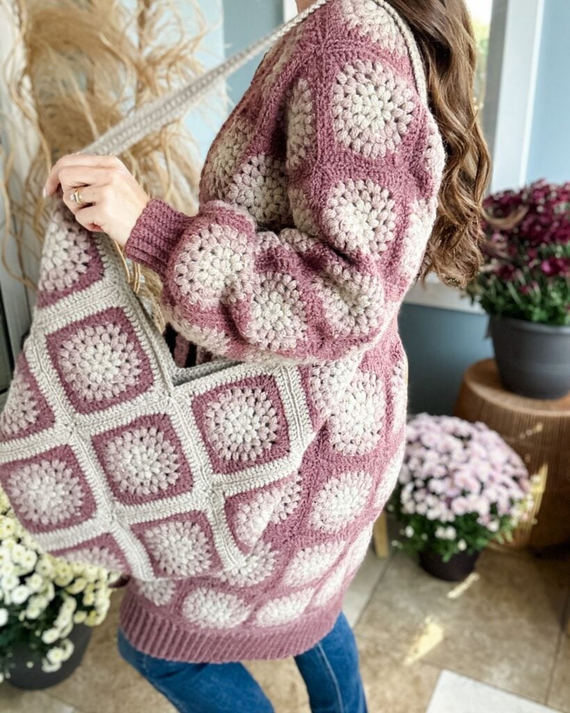 Lady Modeling Granny Square Bag