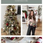 Collage featuring a decorated Christmas tree, a woman holding handmade baubles, and craft supplies like yarn, needles, beads, and a Granny square ornament. Text reads "Holiday Weave Baubles Crochet Pattern & Video.