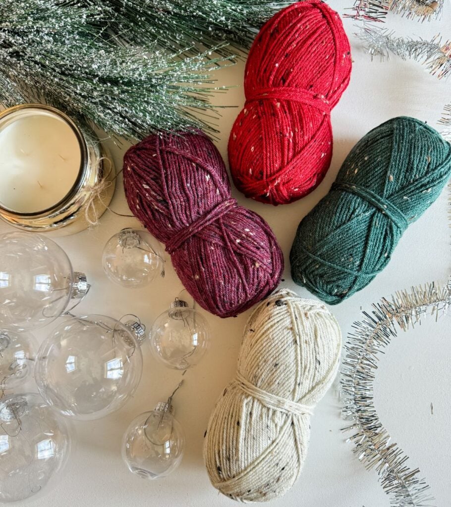 yarn ball and ornaments