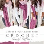 Colour block granny stitch scarf crochet.