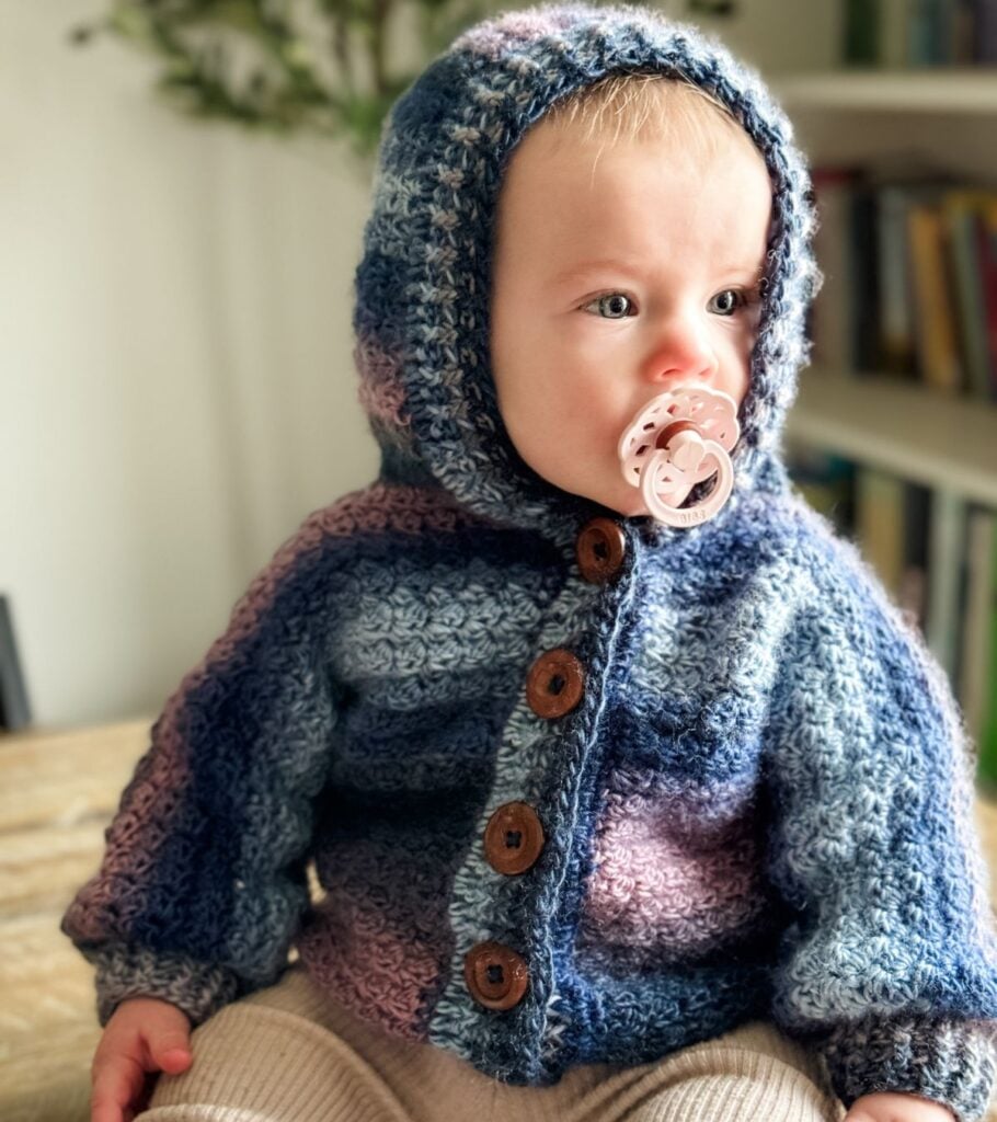 Crochet Hooded Cardigan for Children with a Charming Design