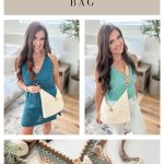 Two women model Caribbean beach bags; below are close-ups of three colorful granny square bags displayed with beach-themed decor. Text reads "Caribbean Beach Bag Crochet Pattern & Video.