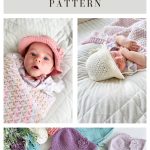 Collage featuring infants in adorable baby sunhat designs and a vibrant display of four colorful crochet sunhats, all highlighting the baby sand sunhat crochet pattern.