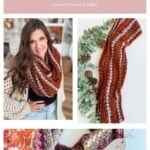 Collage featuring a woman in a chunky Infinity Scarf, with close-up shots highlighting autumn colors and a tag attached to one version of the cozy accessory.