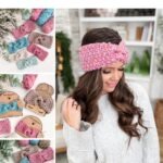 Collage featuring crochet Ear Warmer styles in vibrant colors and yarns, with a woman smiling indoors in a pink Ear Warmer. Text highlights this quick, cozy, and giftable pattern.