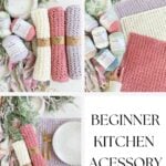 Crocheted placemats in pink, cream, and lavender are displayed with matching yarn and flowers; text reads “Beginner Kitchen Accessory Pattern” and “Honey Weave Placemat.” This charming crochet placemat pattern is perfect for adding a handmade touch to your table décor.